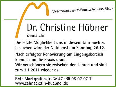 Aktuelles Zahnarzt Emmendingen Dr. Christine Hübner Anzeige Renovierung Eingangsbereich